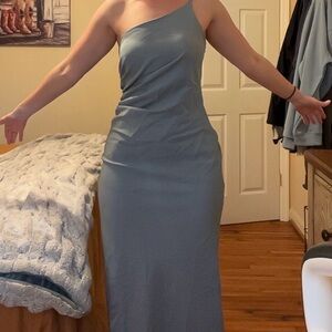 Revelry Jade Crepe One-Shoulder Blue Dress